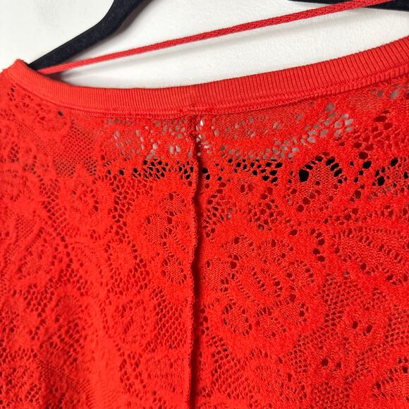 Free People Not Cold in This Top Red Long Sleeve Lacey Oversized Size Small Boho - Picture 8 of 13